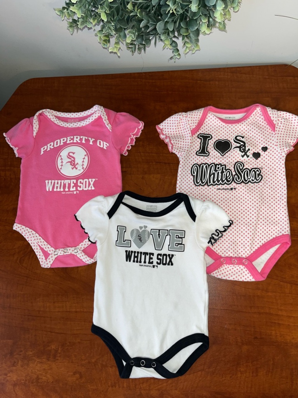 All 3 White Sox MLB 6/9 month Pink Polka dot Pink White Navy Bodysuits ⚾️ 🩷 Gift